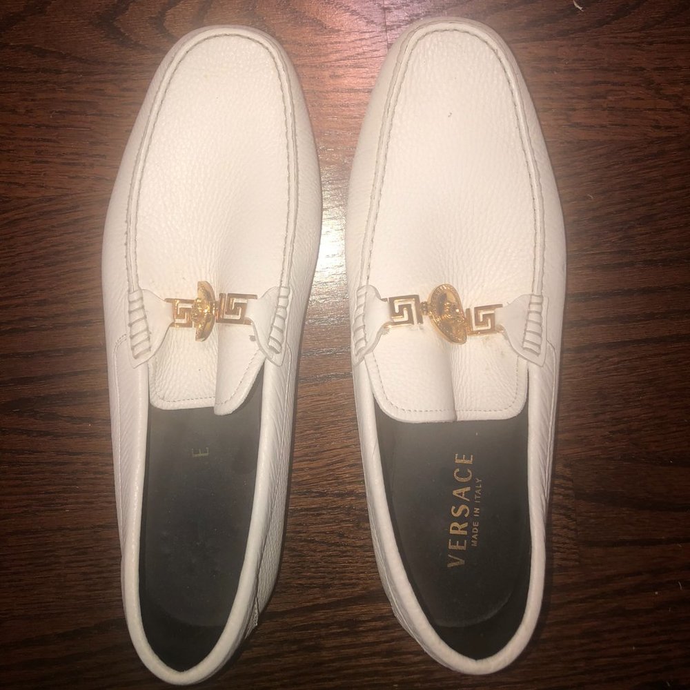 White Versace Loafers Deerskin Print LUXURY